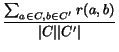 $\displaystyle {\frac{{\sum_{a\in C,b\in C'}r(a,b)}}{{\vert C\vert\vert C'\vert}}}$